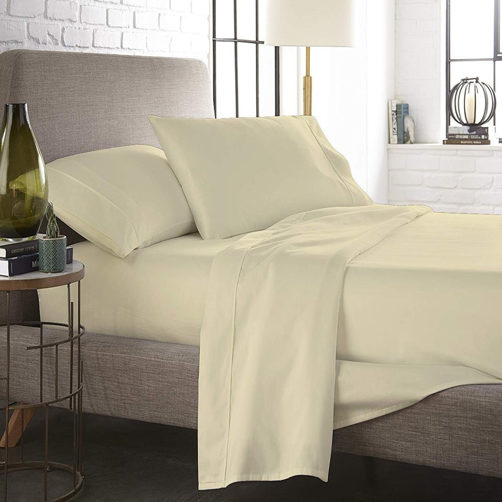 1000 Thread Count Bed Sheets 100% Egyptian Cotton Sheets Set - Emperor Size 84" X 84", Fits Mattress Upto 16-18 Inch Deep Pocket, Ivory Solid