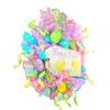 Artisan Happy Easter Wreath with 4 Hand Made Fabric Floral Eggs, Made with Green, Pink & Purple weather Resistant Mesh view 2