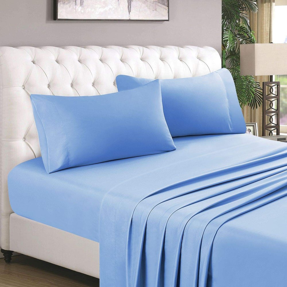 1000 Thread Count Bed Sheets 100% Egyptian Cotton Sheets Set - Twin XL Size 39" X 80", Fits Mattress Upto 16-18 Inch Deep Pocket, Light Blue Solid