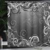 Ambesonne Abstract Shower Curtain, Mystic Forest Floral Swirls Leaves Nature Fading Ombre Effect Illustration, Cloth Fabric Bathroom Decor Set with Hooks, 69" W x 75" L, Dark Silver Grey view 3