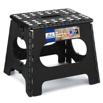 ACKO Folding Step Stool, 11 Inch Non-Slip Foldable Step Stools up to 300lbs for Kids and Adults, Portable Lightweight Collapsible Stool with Handle, for Kitchen Bathroom Black, 1 Pack