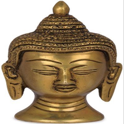 Exotic India Small Buddha Head - Tibetan Buddhist - Brass Statue