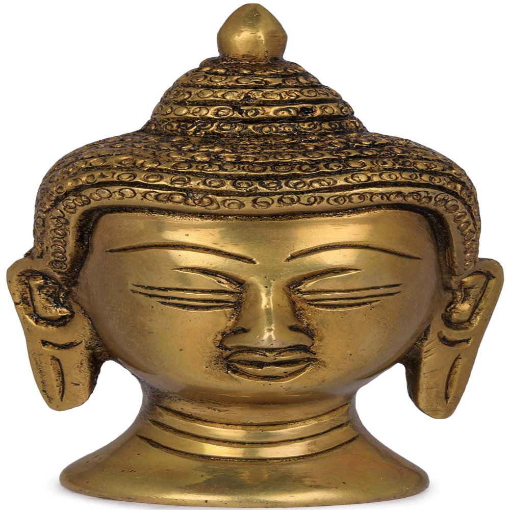 Exotic India Small Buddha Head - Tibetan Buddhist - Brass Statue