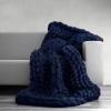 Chunky Knit Blankets Throw Navy, Handmade Chunky Knitted Blanket Skin-Friendly by Soft Knitting 6cm Wide Knitted Beautiful Home Decor Throw, Couch, Bed, Chair, Sofa, Gift-32x40'' view 2
