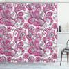 Ambesonne Paisley Shower Curtain, Ethnic Swirly Flowers Leaves Floral Pattern Bohemian Style Country Print, Cloth Fabric Bathroom Decor Set with Hooks, 69" W x 84" L, Hot Pink Pale Blue view 1