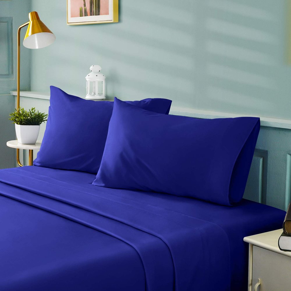 1000 Thread Count Bed Sheets 100% Egyptian Cotton Sheets Set - SplitKing Size 39" X 80", Fits Mattress Upto 16-18 Inch Deep Pocket, Royal Blue Solid