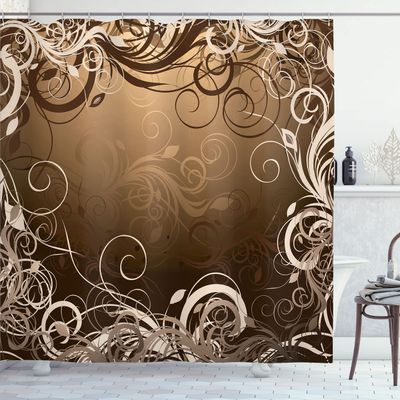 Ambesonne Abstract Shower Curtain, Mystic Forest Floral Swirls Leaves Nature Fading Ombre Effect Illustration, Cloth Fabric Bathroom Decor Set with Hooks, 69" W x 84" L, Caramel Brown