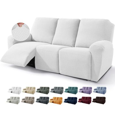JIVINER 8-Piece Recliner Sofa Covers Stretch Jacquard Couch Covers for Reclining Slipcovers for Living Room 3 Cushion Soft Recliner Protector with Pocket (Sofa Recliner, Off White)