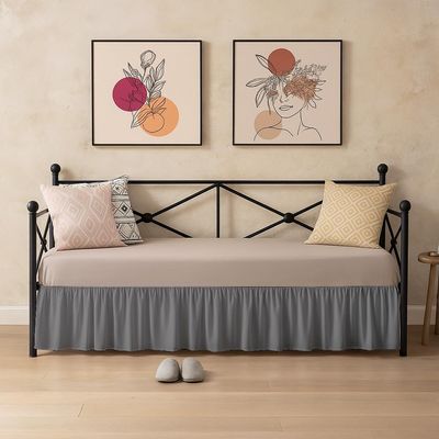 Mattress-Homes Bed Skirts for Daybed Dust Ruffle, Dark Grey Solid Full Size 14 inch Drop Microfiber Wrinkle Fade Resistant for Living Room Guest Room