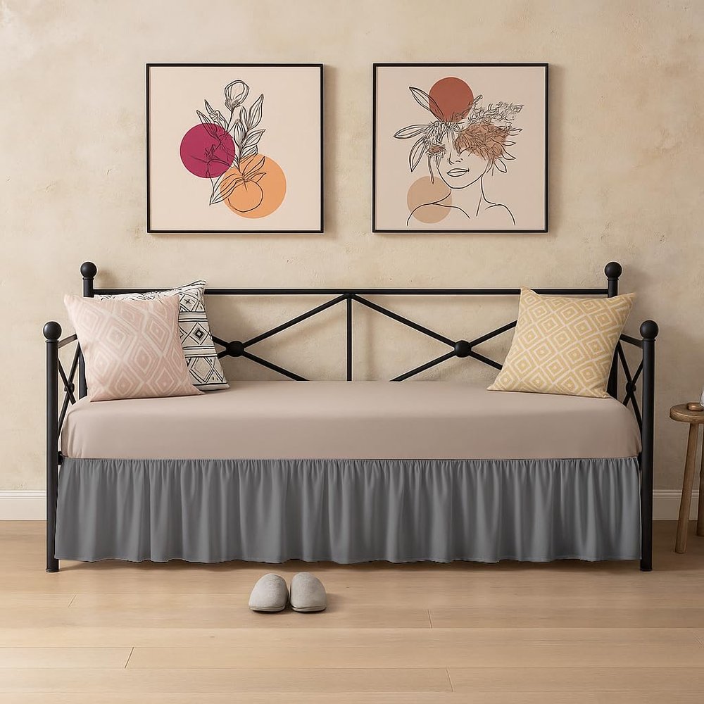 Mattress-Homes Bed Skirts for Daybed Dust Ruffle, Dark Grey Solid Full Size 14 inch Drop Microfiber Wrinkle Fade Resistant for Living Room Guest Room