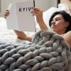 Daoyuan Coarse Woolen Blanket Hand-Woven Chunky Knitted Blanket Thick Home Decoration Luxury Comfortable Chenille Yarn Block Pet Bed Sofa Cushion Bedroom Throw Blanket view 2