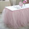 Efavormart 14ft Blush Full Size 4 Layer Fluffy Tulle - Tutu Table Skirt for Party Events fits 6ft rectangle/48in Round Table view 3