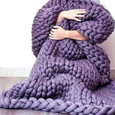 Chunky Knit Blanket Purple, Knitted Blankets Chunky for Decoration Made from Acrylic Wool Soft Throw Blankets Perfect Home Decore for The Bed, Couch, and Living Room -31x31inch