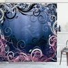 Ambesonne Abstract Shower Curtain, Mystic Forest Floral Swirls Leaves Nature Fading Ombre Effect Illustration, Cloth Fabric Bathroom Decor Set with Hooks, 69" W x 84" L, Night Blue view 1