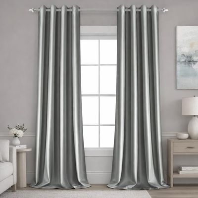 HOMEIDEAS 2 Panels Silver Grey Faux Silk Blackout Luxury Curtains, 52 X 96 Inch Room Darkening Satin Thermal Insulated Window Drapes for Bedroom Decor, Indoor