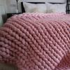 Chunky Knit Blanket Peel Powder, Knitted Blankets Chunky for Decoration Made from Acrylic Wool Soft Throw Blankets Perfect Home Decore for The Bed, Couch, and Living Room -59x79inch view 2