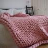 Chunky Knit Blanket Peel Powder, Knitted Blankets Chunky for Decoration Made from Acrylic Wool Soft Throw Blankets Perfect Home Decore for The Bed, Couch, and Living Room -59x79inch view 3