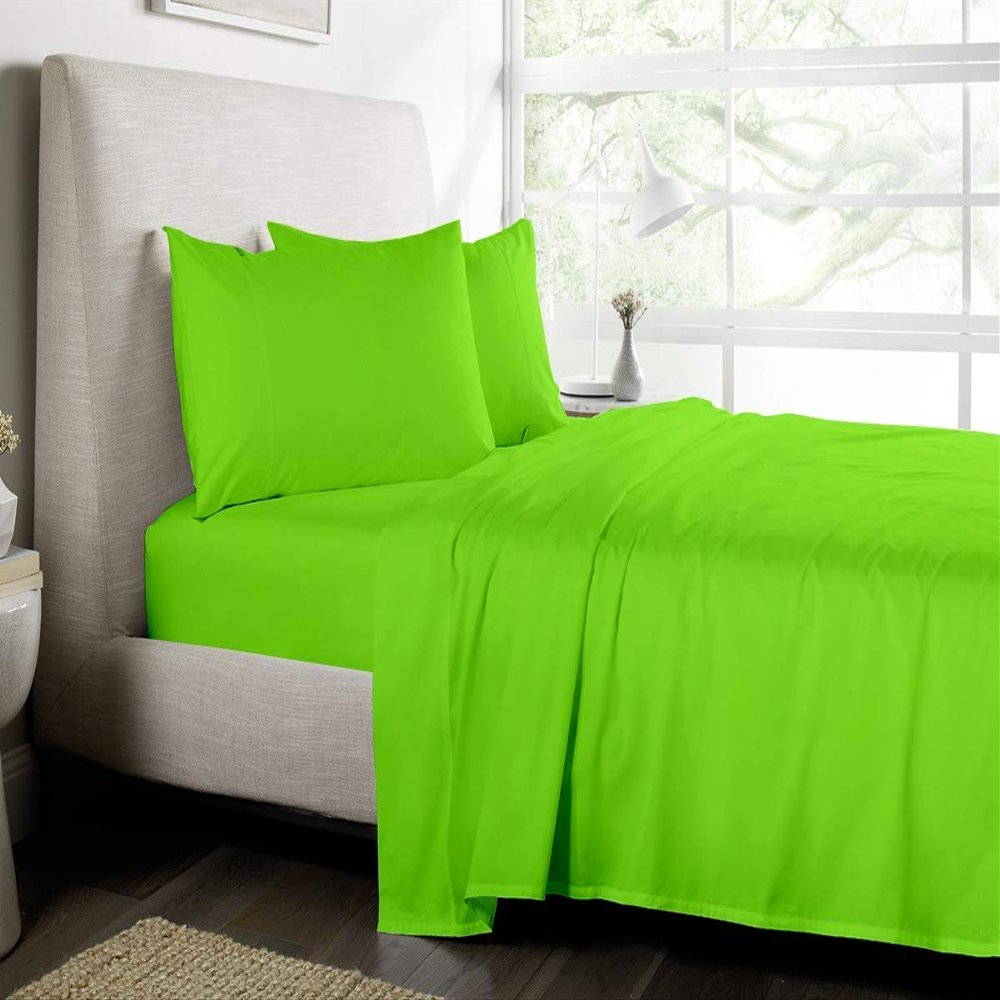 1000 Thread Count Bed Sheets 100% Egyptian Cotton Sheets Set - Queen Size 60" X 80", Fits Mattress Upto 16-18 Inch Deep Pocket, Parrot Green Solid