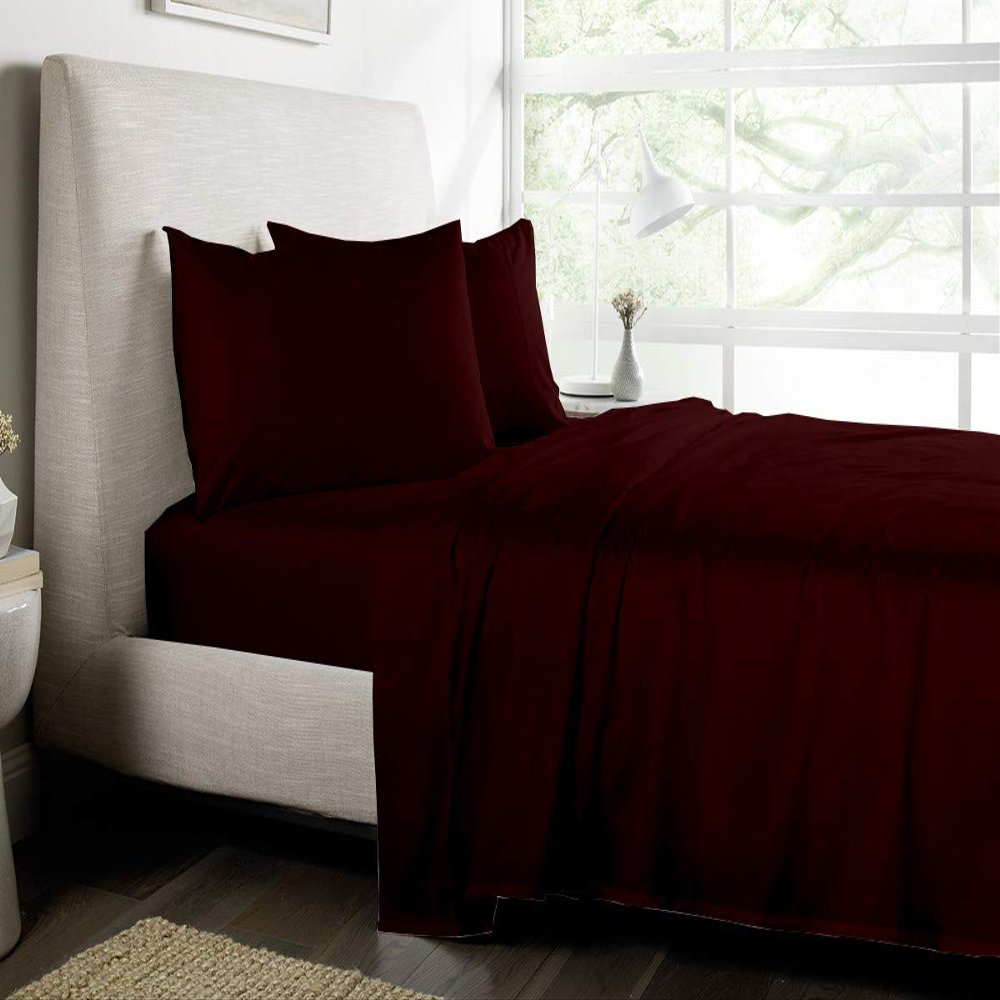 1000 Thread Count Bed Sheets 100% Egyptian Cotton Sheets Set - Emperor Size 84" X 84", Fits Mattress Upto 16-18 Inch Deep Pocket, Wine Solid
