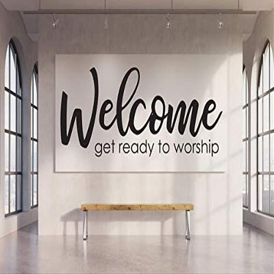 Sound Sayings Vinyl Wall Art Decal | Welcome get Ready to Worship | Church Worship Sanctuary Entry Door Sign Decor (Black, 28 x 10.7 Inches)