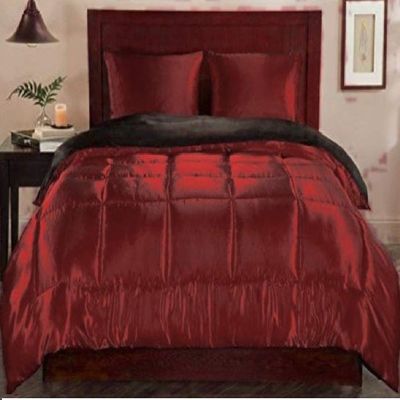 Kanak Bedding Classic Collection Ultra Soft Luxurious 3-Piece Silky Satin Comforter Set 300 GSM, 1Comforter+ 2 Pillowcases! Size Full/Queen,Burgundy