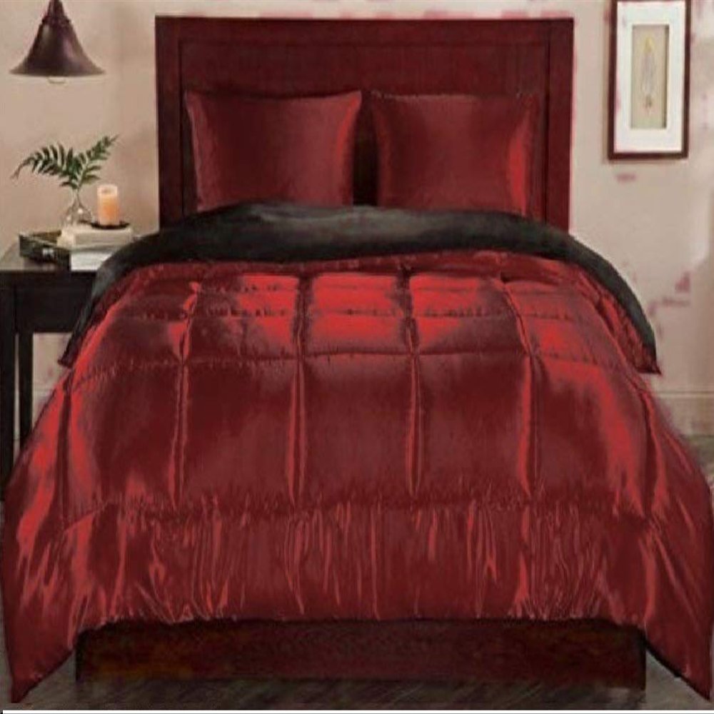 Kanak Bedding Classic Collection Ultra Soft Luxurious 3-Piece Silky Satin Comforter Set 300 GSM, 1Comforter+ 2 Pillowcases! Size Full/Queen,Burgundy