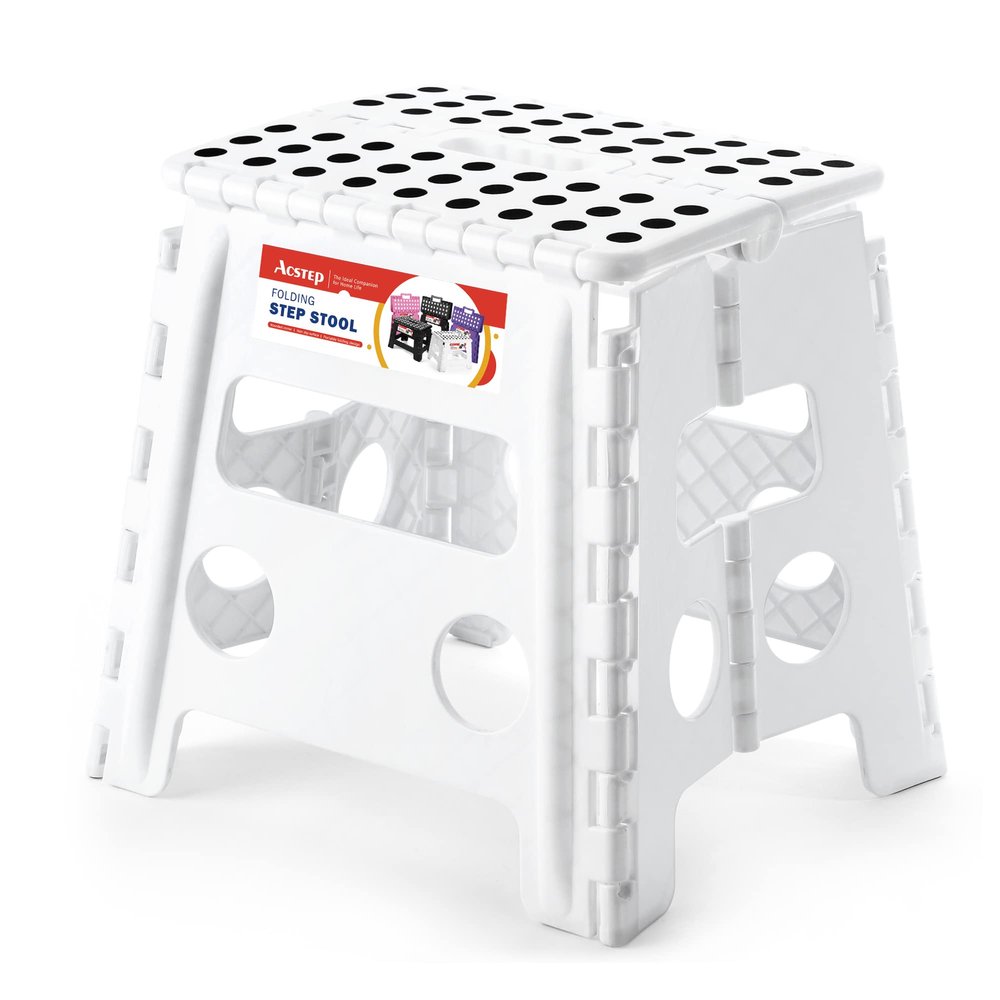 ACSTEP 13 inch Height Premium Heavy Duty Foldable Stool for Adults, Kitchen Garden Bathroom Stepping Stool White
