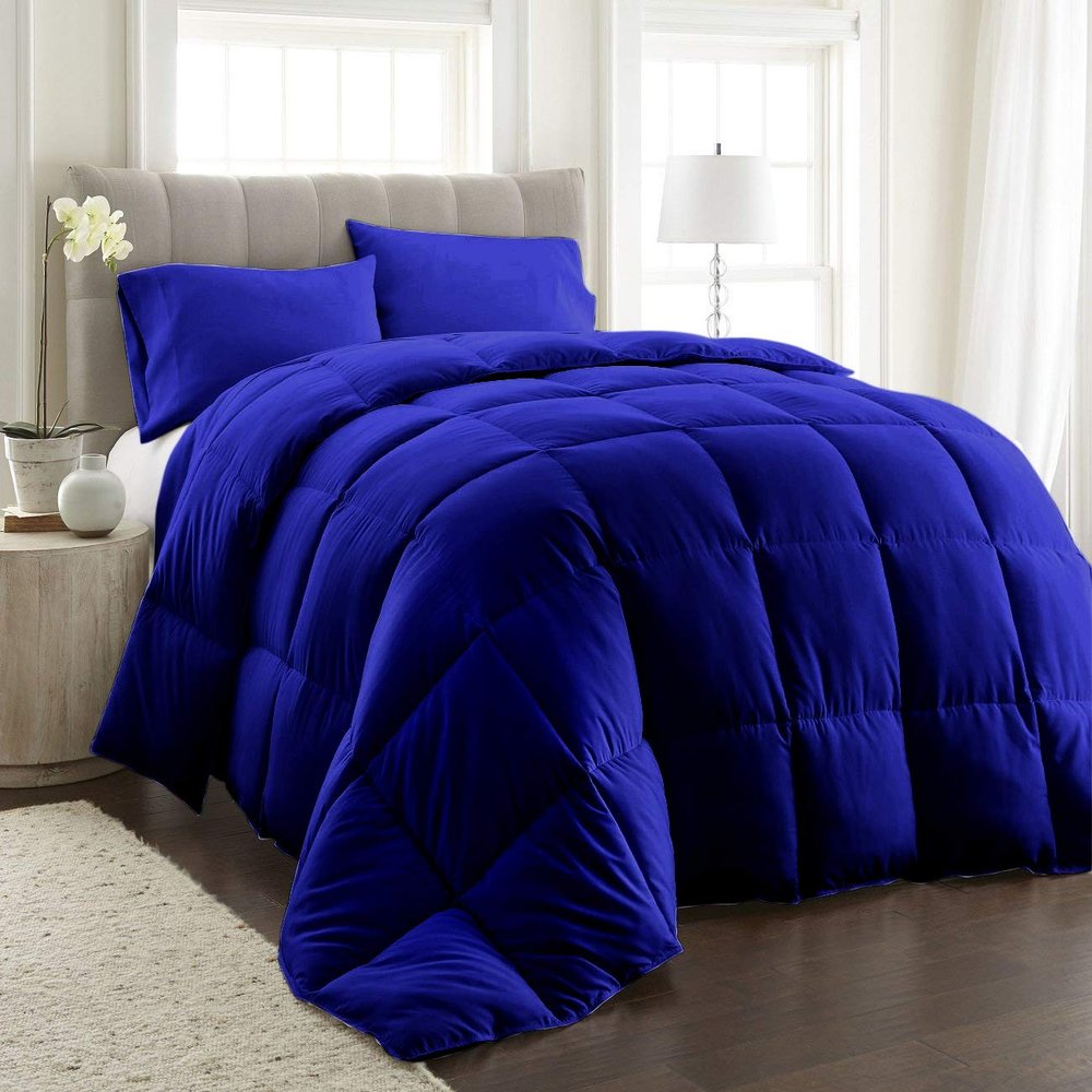 100% Organic Cotton Comforter Set Super Soft & Fluffy 400GSM 3-Piece Quilted Microfiber Down Alternative 400TC All Season Duvet Insert with Corner Tabs + 2 Pillow-Cases, Over-Size King, Royal Blue