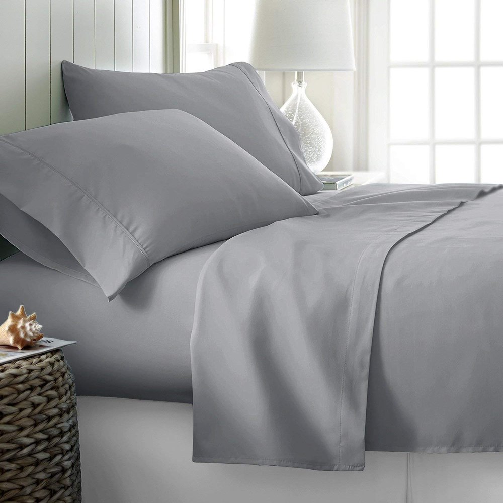 1000 Thread Count Bed Sheets 100% Egyptian Cotton Sheets Set - Queen Size 60" X 80", Fits Mattress Upto 16-18 Inch Deep Pocket, Silver Grey Solid