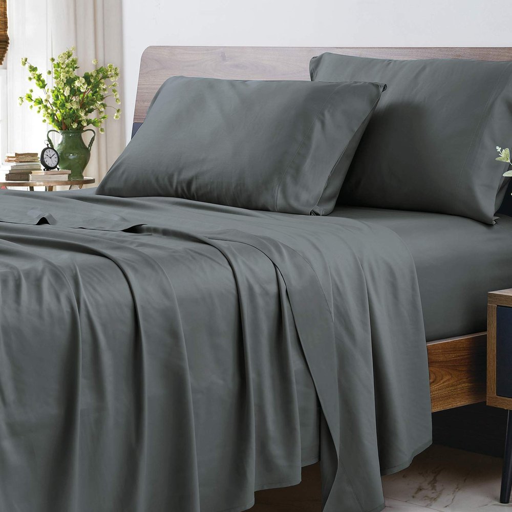 1000 Thread Count Bed Sheets 100% Egyptian Cotton Sheets Set - Cot Bed Size 30" X 75",Fits Mattress Upto 16-18 Inch Deep Pocket, Dark Grey Solid