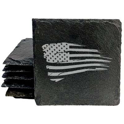 A Touch of Patriotism: Tattered Flag Coasters for All - Square Slate - Set of 4