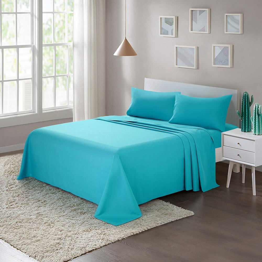 1000 Thread Count Bed Sheets 100% Egyptian Cotton Sheets Set - Emperor Size 84" X 84", Fits Mattress Upto 16-18 Inch Deep Pocket, Turquoise Solid