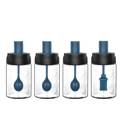 4PCS High Borosilicate Glass Seasoning Pot Seasoning Box Seasoning Pot Seasoning Pot, Used for Kitchen Spices/herbs, Salt Sugar Bowl with Lid and Spoon