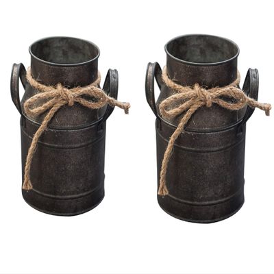 2 Pcs Flower Vase Vintage Farmhouse Jug Vase Metal Pitcher Love Heart Rustic Metal Galvanized Flower Pot Decorative Iron Bucket Planter Table Centerpiece