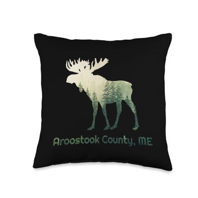 Aroostook County ME Moose Forest Tree Hunter Wildlife Throw Pillow