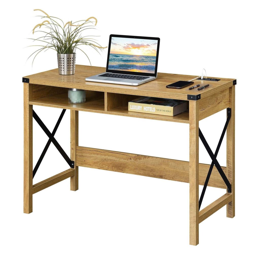 Convenience Concepts Durango Desk with Charging Station, 42", English Oak/Black