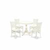 East West Furniture AMVA5-LWH-W 5 Piece Kitchen Table & Chairs Set Includes a Round Dining Room Table with Pedestal and 4 Dining Chairs, 36x36 Inch, Linen White view 1