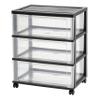 IRIS USA Plastic Drawer Storage Organizer Rolling Cart, with Wheels Casters, 3-Drawers, for Art Craft Supplies Bathroom Dorm Bedroom Laundry Room, Wide, Black view 1