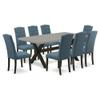 East West Furniture X697CE121-9 9 Piece Modern Dining Table Set Includes a Rectangle Wooden Table with X-Legs and 8 Mineral Blue Linen Fabric Upholstered Chairs, 40x72 Inch, Multi-Color view 1