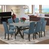 East West Furniture X697CE121-9 9 Piece Modern Dining Table Set Includes a Rectangle Wooden Table with X-Legs and 8 Mineral Blue Linen Fabric Upholstered Chairs, 40x72 Inch, Multi-Color view 2