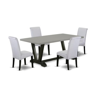 East West Furniture V697BA105-5 5 Piece Dining Set Includes a Rectangle Dining Room Table with V-Legs and 4 Grey Linen Fabric Upholstered Parson Chairs, 40x72 Inch, Multi-Color