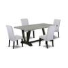 East West Furniture V697BA105-5 5 Piece Dining Set Includes a Rectangle Dining Room Table with V-Legs and 4 Grey Linen Fabric Upholstered Parson Chairs, 40x72 Inch, Multi-Color view 1