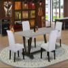 East West Furniture V697BA105-5 5 Piece Dining Set Includes a Rectangle Dining Room Table with V-Legs and 4 Grey Linen Fabric Upholstered Parson Chairs, 40x72 Inch, Multi-Color view 2