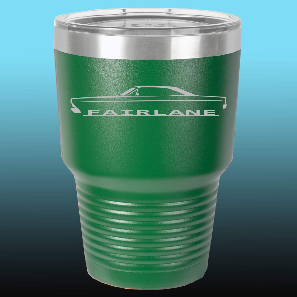 1966 1967 Ford Fairlane Hardtop 30oz Stainless Steel Tumbler w/Clear Lid green