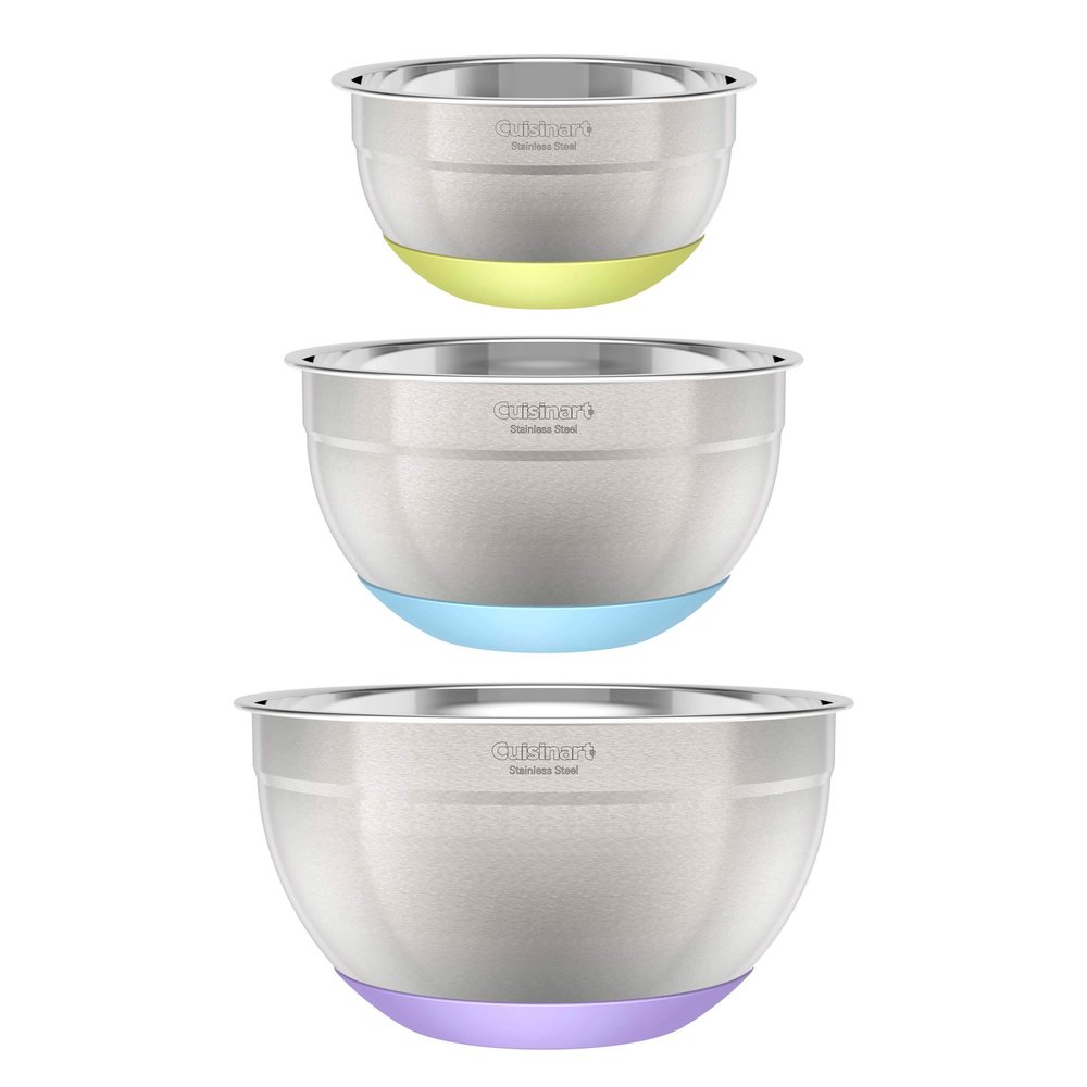 3-Piece Stainless Steel Mixing Bowls with Nonslip Base, 1.5qt, 3qt & 5qt