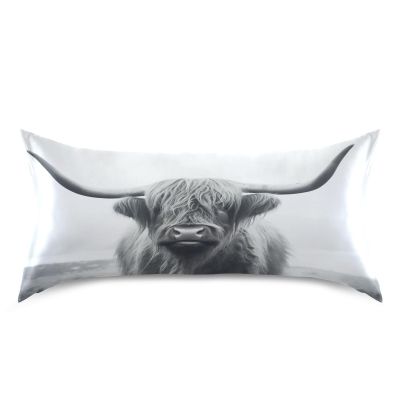 KEEPREAL Funny Scottish Highland Cow Satin Pillowcase for Hair and Skin Silk Pillowcase - Satin Pillow Covers with Envelope Closure, King Size(20x40 inches)