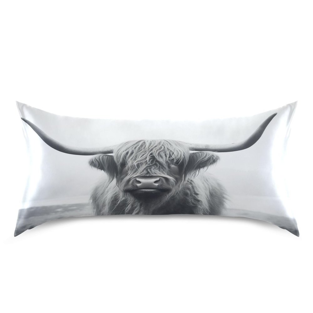 KEEPREAL Funny Scottish Highland Cow Satin Pillowcase for Hair and Skin Silk Pillowcase - Satin Pillow Covers with Envelope Closure, King Size(20x40 inches)