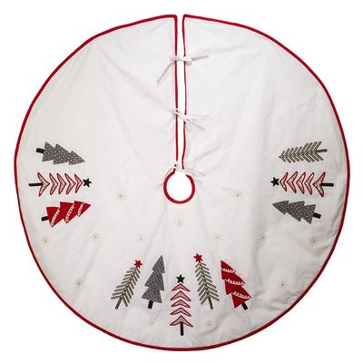 Kurt S. Adler 50-Inch Ivory, Green and Red Tree Embroidered Tree Skirt