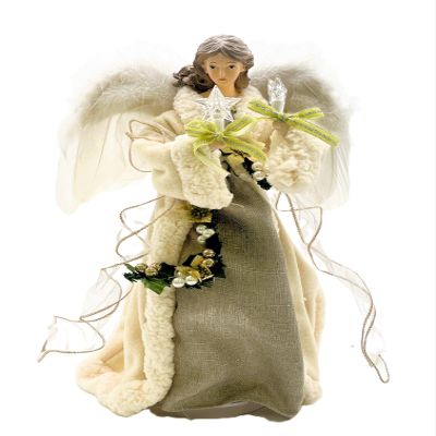 Kurt S. Adler 16-Inch UL 10-Light Ivory and Gray Angel Tree Topper