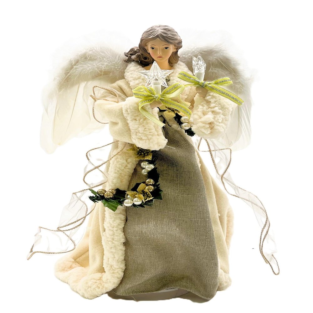 Kurt S. Adler 16-Inch UL 10-Light Ivory and Gray Angel Tree Topper